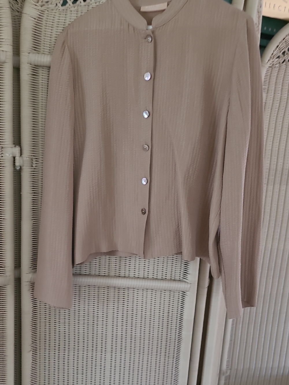 Kate Hill Taupe Button-Front Long Sleeve Blouse